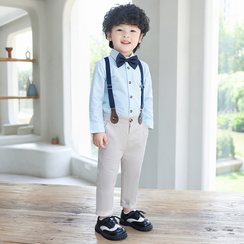 Children's strap pants set autumn and winter for middle and small children kindergarten performance host dress suit for boys performance