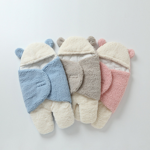 Newborn swaddling goat wool padded baby sleeping bag with split legs for autumn and winter, extra thick for outdoor use, baby wrap for mothers and babies