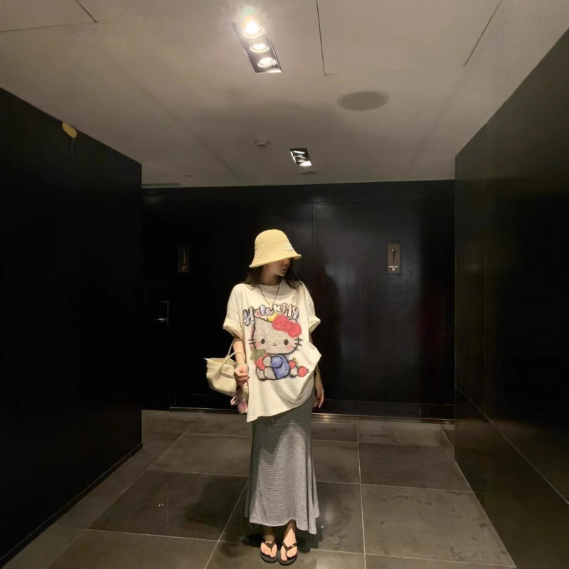 40カウント純綿かわいい年齢軽減漫画プリントルーズコットンラウンドネック半袖Tシャツ女性用|undefined