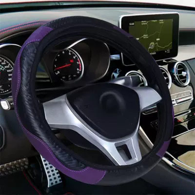 elastic carbon fiber leather four – Steering wheel cover - black-purple-38cm