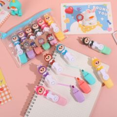 Labubu 6 かわいい漫画の笑顔ミニ蛍光ペン学生絵画キーマーカーペンセット