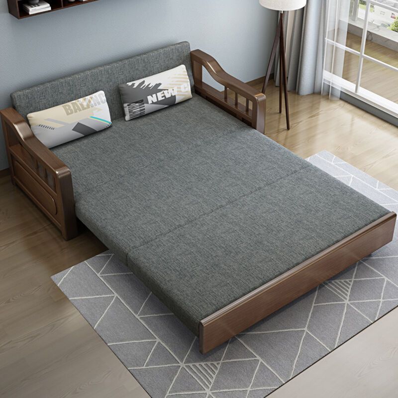 Small Solid Wood Sofa Bed Foldable Multi-Functional Living Room Dual-Use Nordic Single and Double Sofa Bed Retractable Dual-Use