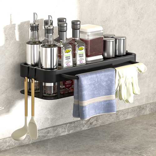 Kitchen shelf sink storage rack stainless steel spice rack without drilling multi-functional with rod cloth rack wall-mounted rack