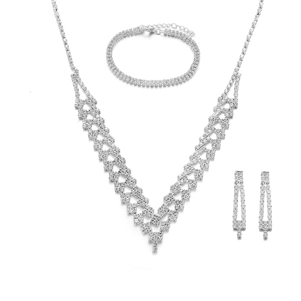 Стильное diamond серебряное украшение, ожерелье и серьги для невесты, набор