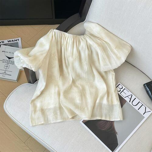 French one-shoulder chiffon blouse women's summer wear stylish bubble sleeve small top beautiful unique floral print top