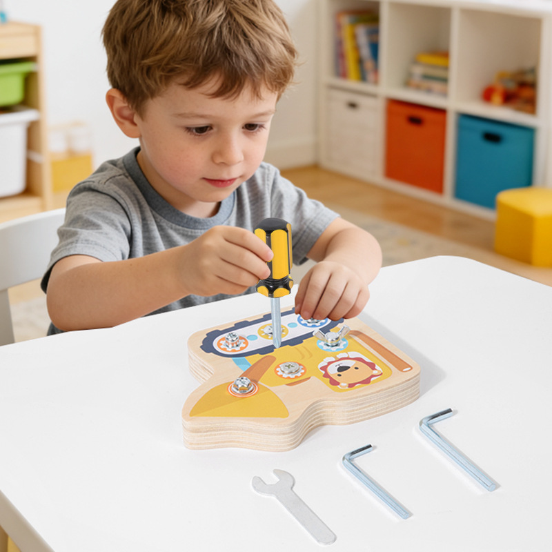 Cross-border children's educational toy for screwing and disassembling nuts, tool repair set, children's wooden grip toy