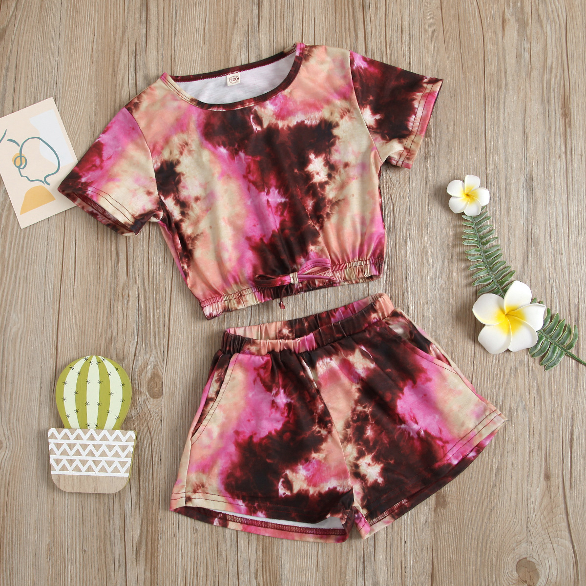 Kinder Tie-dye Rundhals Kurzarm Oberteil Und Rippshorts Set_voghion.com