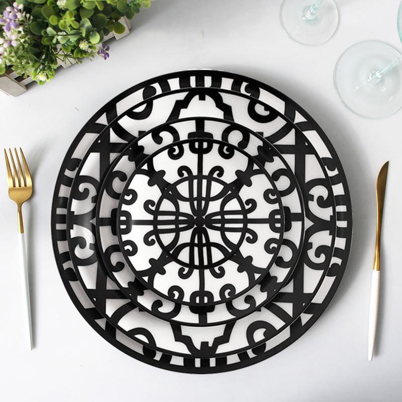 25 Years of Shanxi Shuozhou Creative Light Luxury European and American Gothic Iron Art Bone China Dinner Plate Set Tableware
