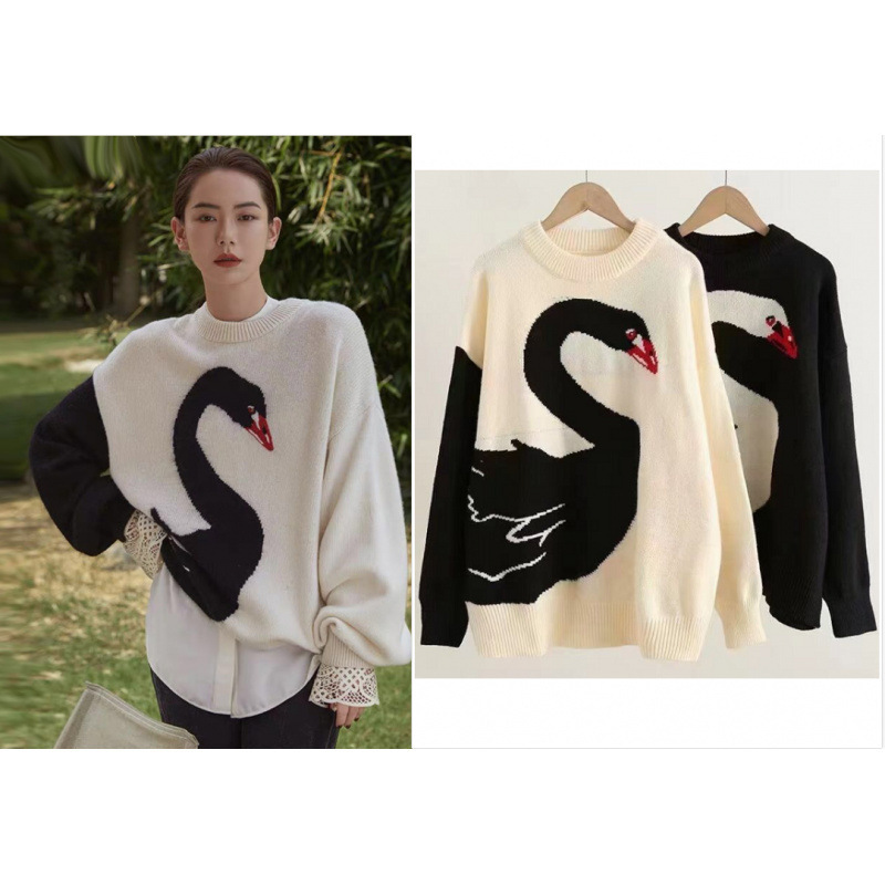 Qi Wei Star Swan Sweater Women's 2022 Autumn and Winter New Loose Outer Wear Lazy Style Top Women's Fashion