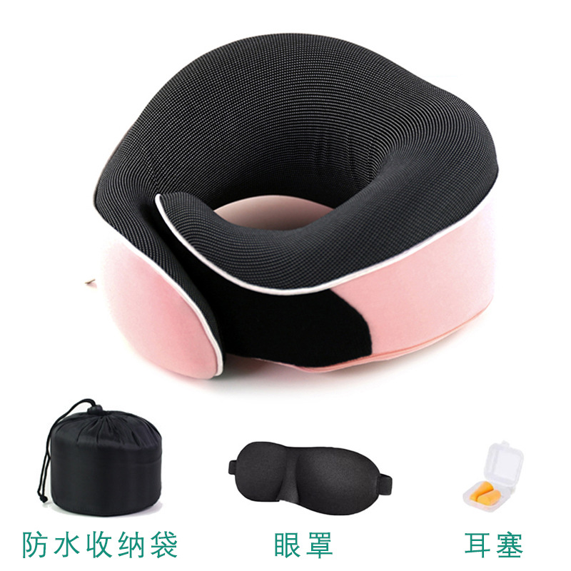 핑크색 베개 + 블랙 아이 마스크 + 오렌지색 박스형 귀마개