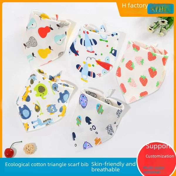 Baby Cotton Triangle Scarf, Cartoon Bib with Snap Buttons, Soft and Practical for Preventing Dirt and Drool