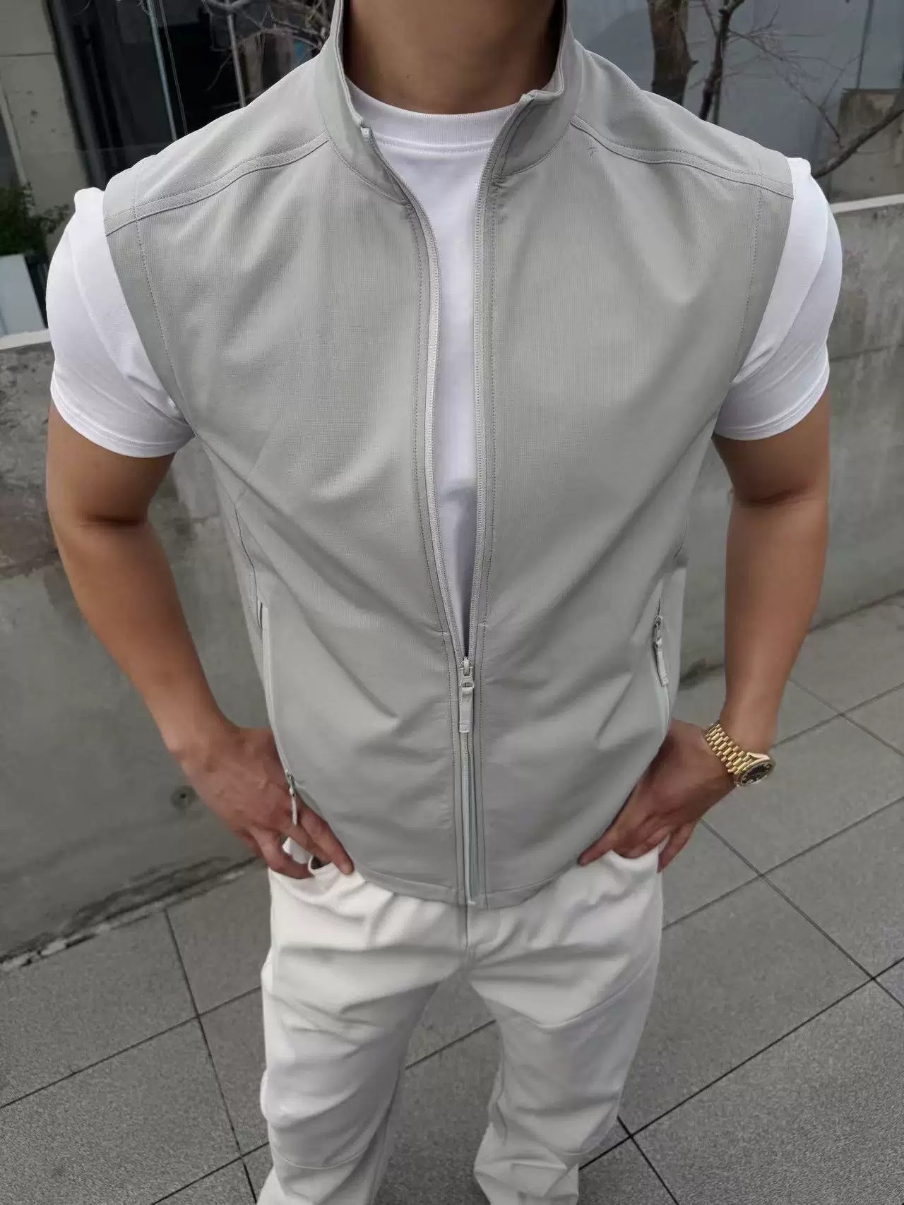 Men's Slim Fit Vest Quick Drying Breathable Sports Casual Zipper Sleeveless Top Lightweight Outdoor Summer Solid Color Stand Collar_viptrois.com