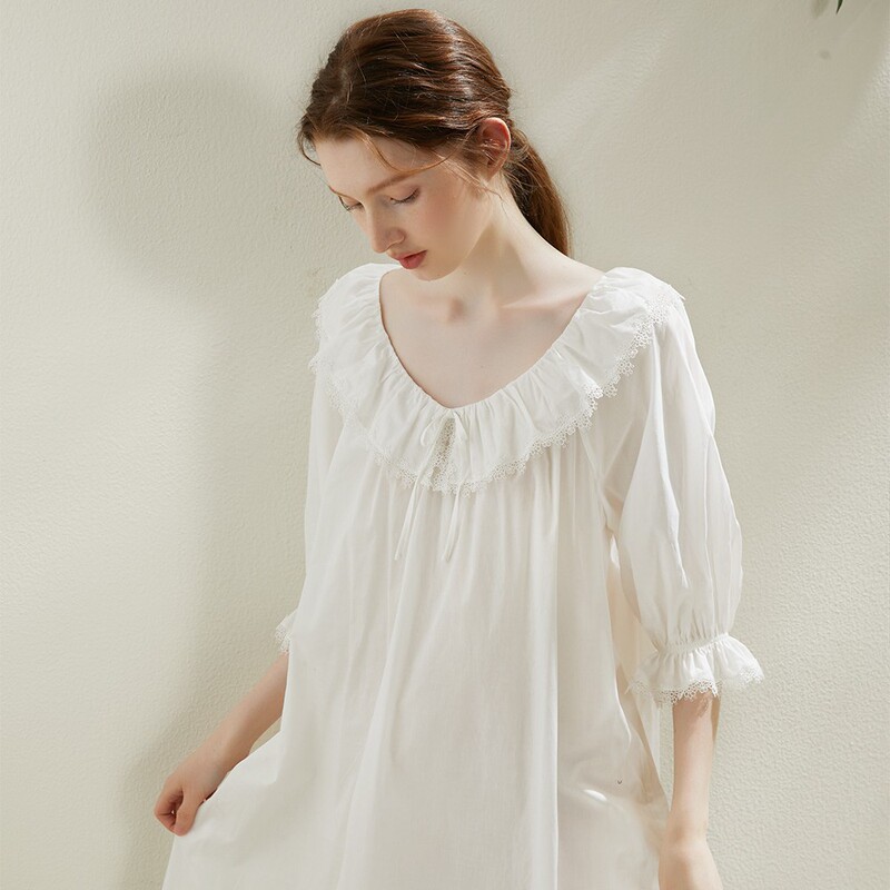 Palace-Style Princess Spring and Summer Pajamas for Women, Solid Color Pure Cotton Knitted Cotton Home Wear Set, Loose French Style, Can Be Worn Outside Palace-Style Princess Spring and Summer Pajamas for Women, Solid Color Pure Cotton Knitted Cotton Home Wear Set, Loose French Style, Can Be Worn Outside