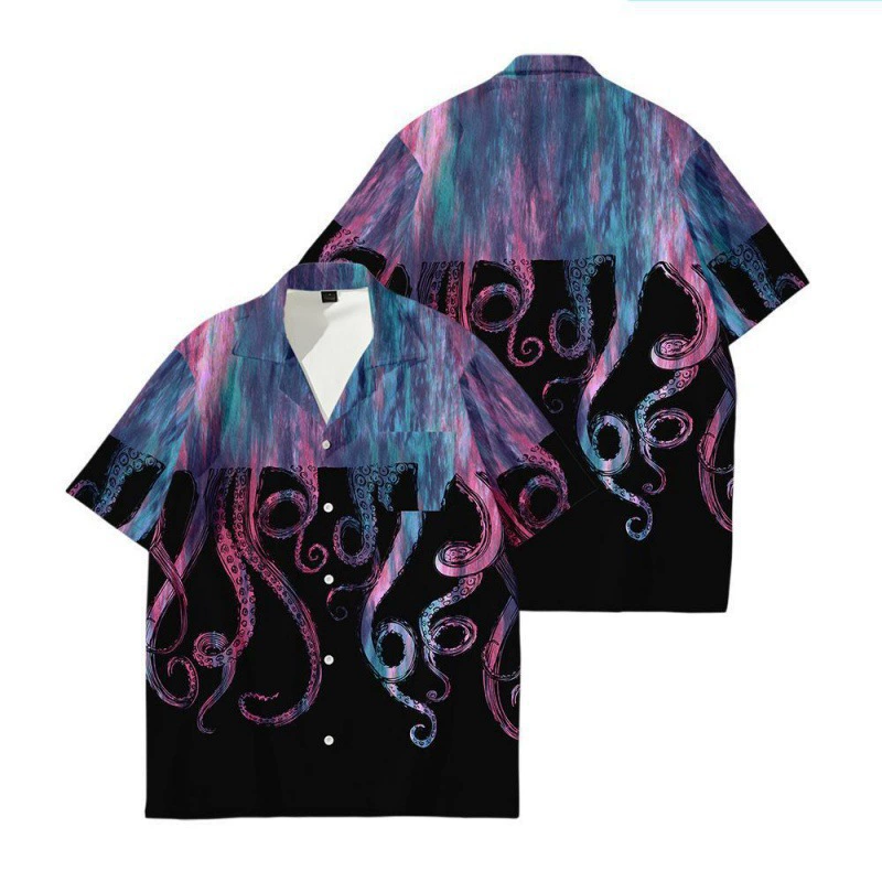 Модная рубашка с 3D-принтом, трансграничная рубашка серии Гавайский осьминог, креативная повседневная мужская и женская рубашка с коротким рукавом, оптовая продажа