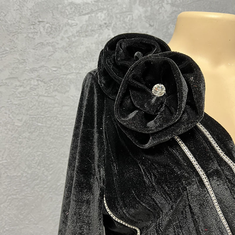 Damenbekleidung Mode schlanke Samt Pailletten Abendkleid Kleid_voghion.com