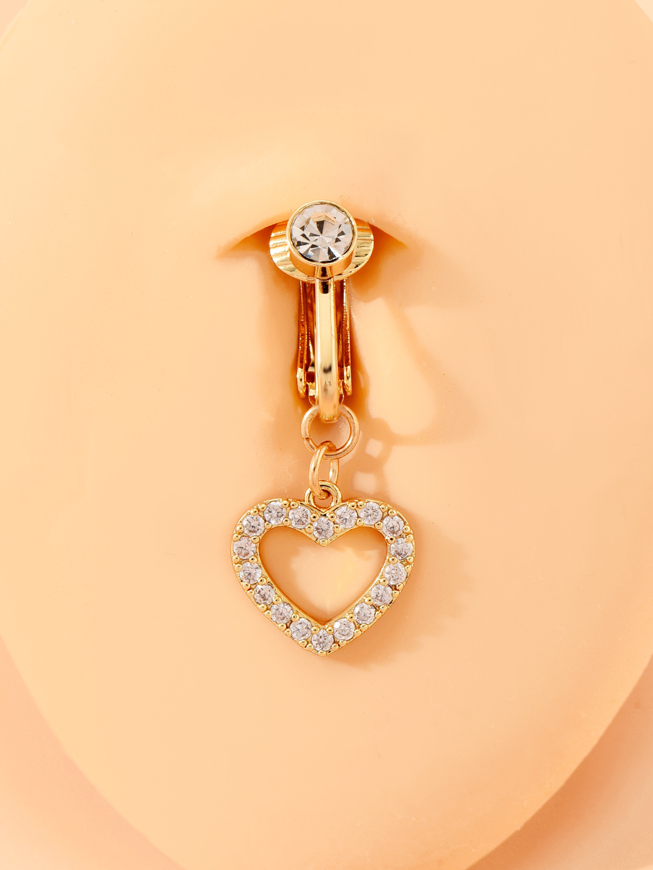 Non-piercing Belly Button Ring With Zircon Heart Design_voghion.com
