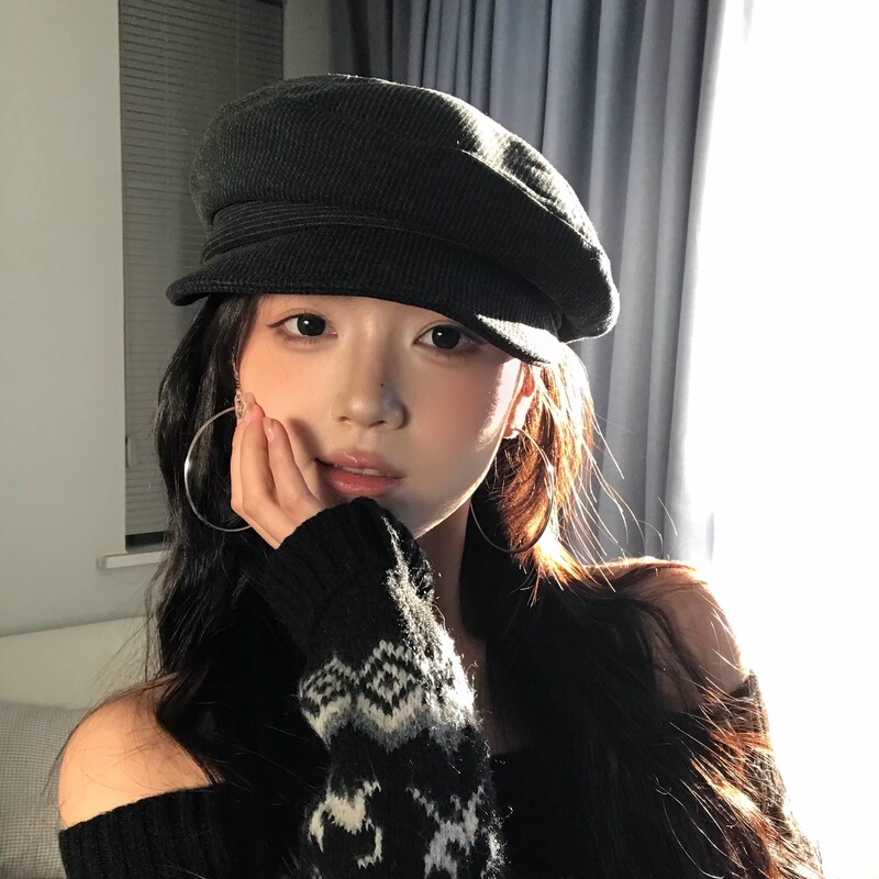 秋日氛围感日系细条纹平顶贝雷帽女2025新款秋冬百搭八角报童帽子|undefined