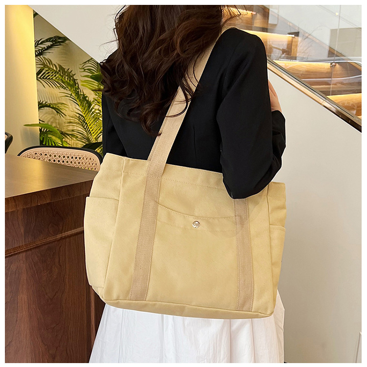 Wholesale of new women's single-shoulder bags, cross-border simple and casual canvas bags, Korean version LOGO printed commuter tote bags undefined
