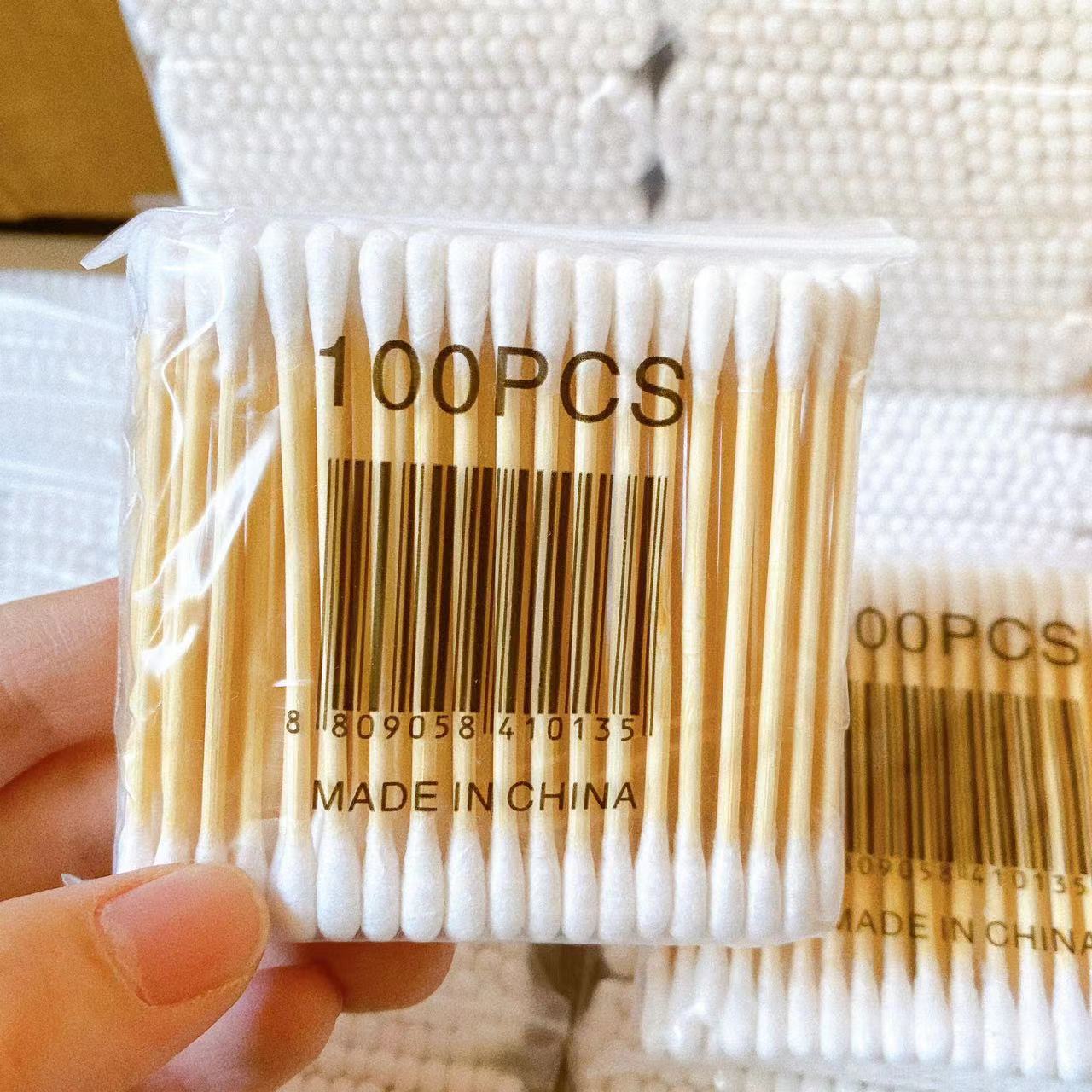 100 hisopo de algodón de doble cabeza cuchara de oído dos en un bastoncillo de algodón higiénico caja de palo de maquillaje algodón desechable