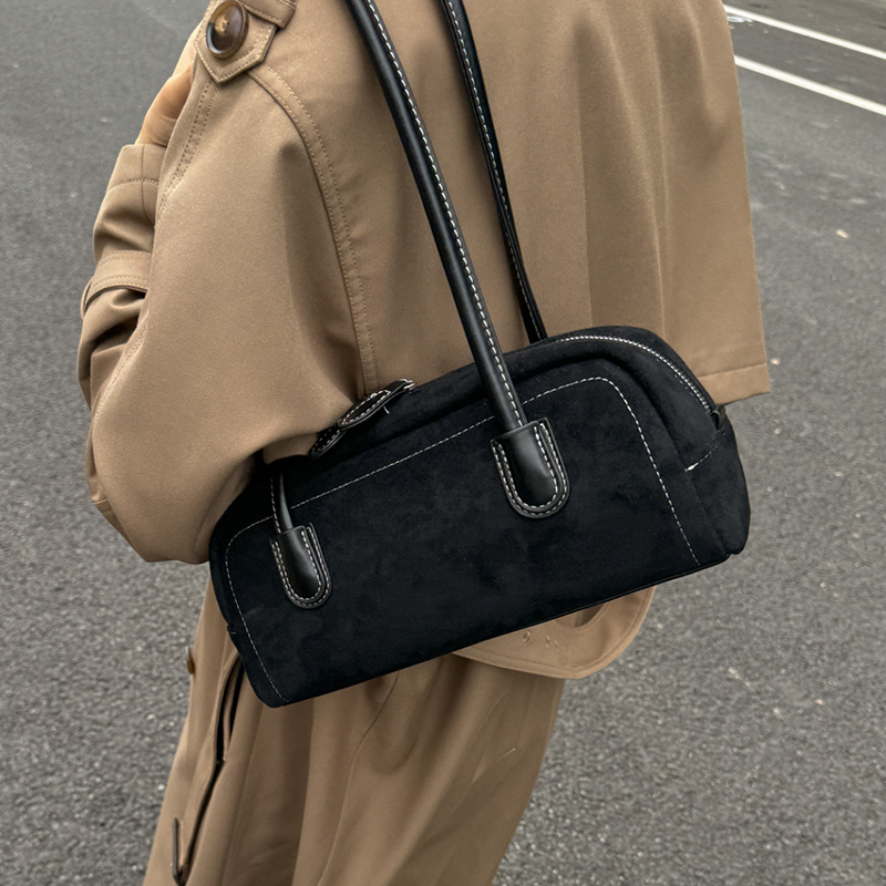 Autumn/Winter Retro Suede Baguette Bag For Women 2025 New Matte Shoulder Underarm Bag Fashion Handbag - Thumbnail 3