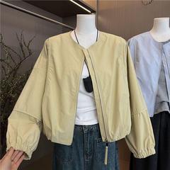 韩版极简纯色小个子百搭上衣2025秋季新款圆领薄款棒球服休闲外套