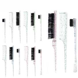 跨境透明美发尖尾梳三头眉刷三排打毛梳造型刷牙刷型化妆盘发