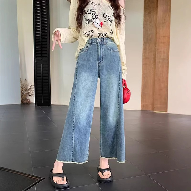 Cropped Vintage Jeans Women's 2025 Spring and Autumn New Arrival Small Loose High Waist Slimming Straight Leg Wide Leg Pants
