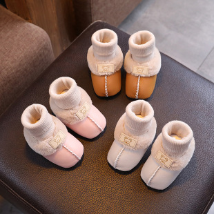 Autumn and winter newborn baby fur integrated shoes and socks fleece-lined soft bottom toddler shoes 0-1 year old men's and women's baby cotton shoes 3