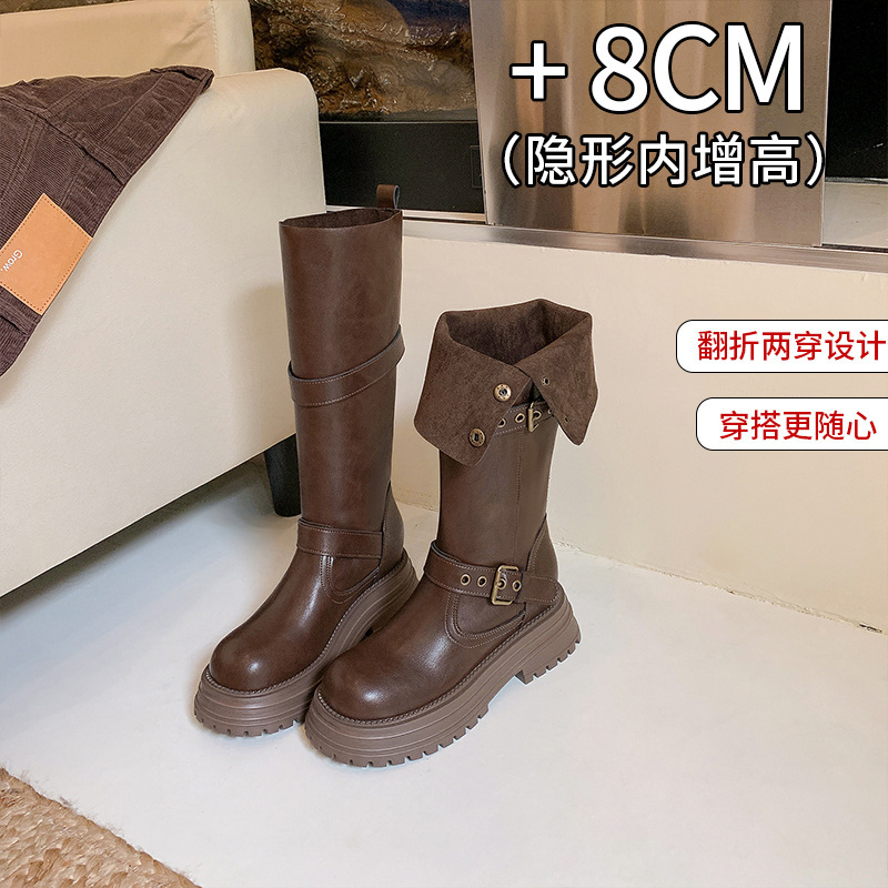Cowhide Version~Inner Height-Increasing Brown Martin Boots for Women 2026 New Autumn and Winter Retro Maillard Two-Way Thick-Soled Long Boots Cowhide Version~Inner Height-Increasing Brown Martin Boots for Women 2026 New Autumn and Winter Retro Maillard Two-Way Thick-Soled Long Boots