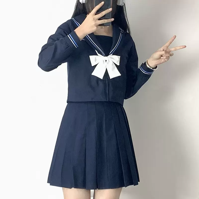 正统日系雪花刺绣JK制服学院风长袖学生水手服校服班服软妹套装