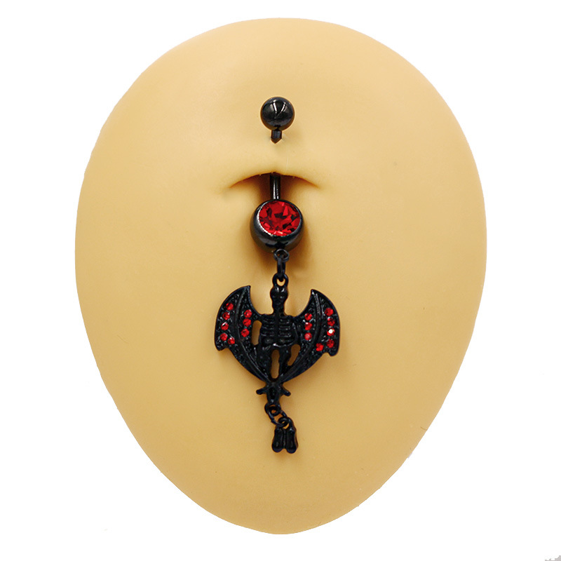 Piercing nombril papillon et cœur en zircon style devil noir_voghion.com