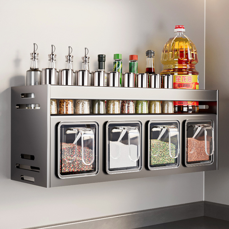 주방 조미료 보관함, 펀치 없는 벽걸이형 다기능 조미료 조합 세트, 조미료 상자, 주방 가구
