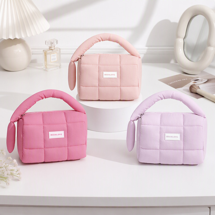 Runhui Nylon Puff Handbag, Candy Color, Cotton-filled Makeup Bag, Large Capacity, High-end Feel