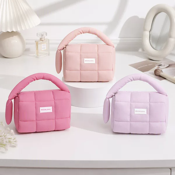 Runhui Nylon Puff Hand-Held Storage Bag Candy-Colored Cotton-Filled Makeup Storage Bag Makeup Bag Large Capacity High-End Feel