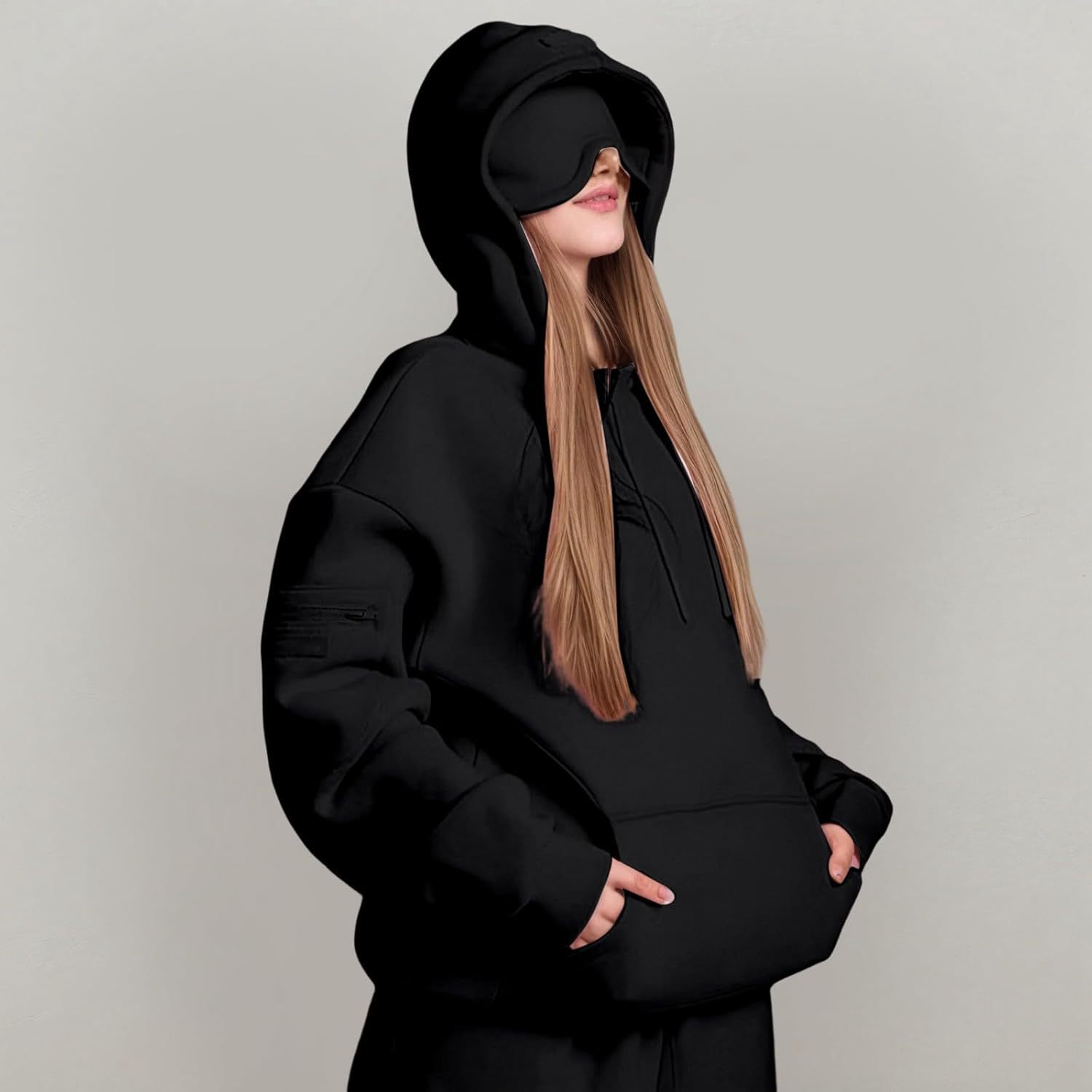Women's Solid Colour Hooded Jumper Casual Pullover Top_voghion.com