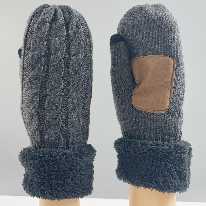 Pantalla táctil de punto de lana bolsa conjunto de hombres y mujeres de otoño e invierno al aire libre a prueba de viento cálido engrosado adulto Dedo de lana forrado de lana guantes