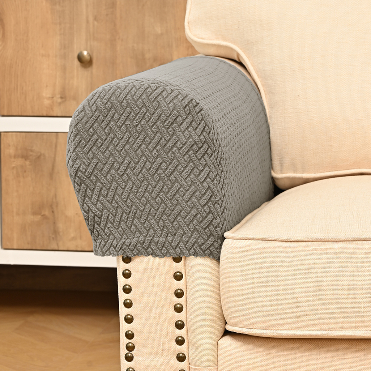 Amazon Jacquard transfronterizo T-striped sofá guantes antideslizantes toallas de sofá elásticas de color sólido universal