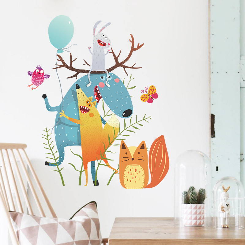 New Cartoon Animal Deer Fox Hug Wall Sticker display picture 5