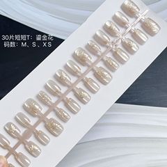 30片裝鎏金純手工穿戴甲 簡約鎏金花短款假指甲貼片DIY搭配甲片