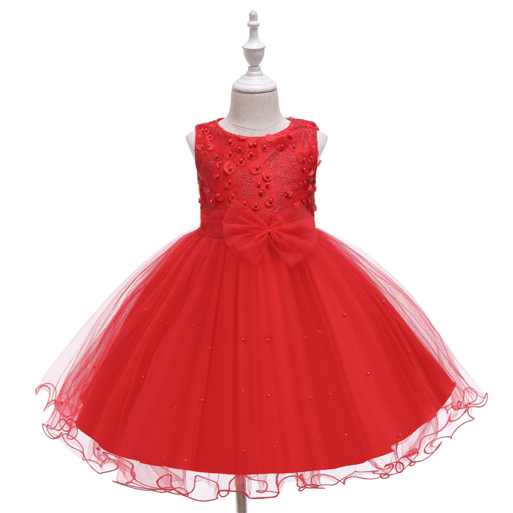 Fuente de comercio exterior vestido infantil vestido de princesa vestido sin mangas chaleco vestido de mano con cuentas de tela de tela