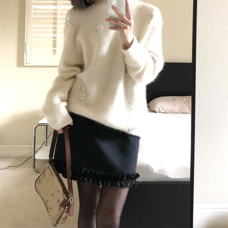 木耳边高腰灰色毛呢半身裙女大码胖mm春秋显瘦遮肚小个子a字短裙|undefined