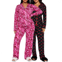 欧美跨境亚马逊2025春季女装休闲印花家居长袖长裤单排套装莫代尔