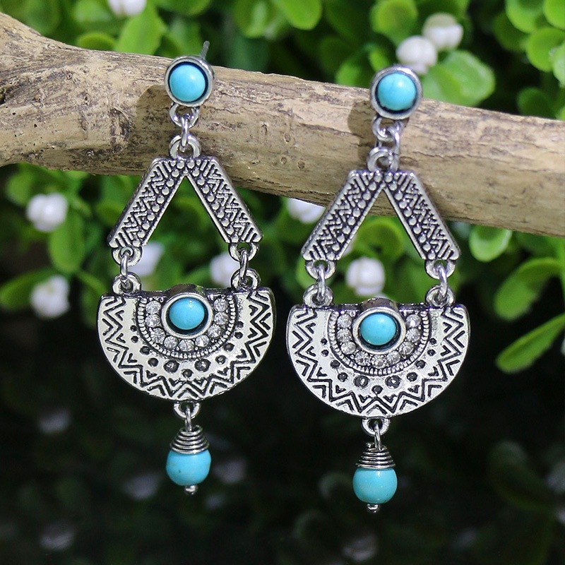 1 Paire Style Ethnique Géométrique Placage Alliage Turquoise Boucles D'oreilles display picture 6