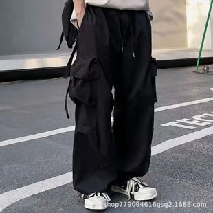 American Wide Leg Paratrooper Cargo Pants 2024 New Men's and Women's Loose Retro Casual Charge Paper Bag Pants Summer Thin