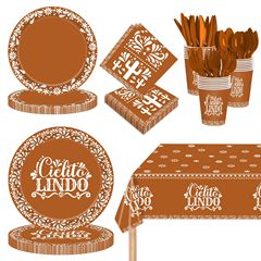 国境を越えた新しいメキシコのホリデーパーティー用品使い捨て白模様の紙皿紙コップペーパータオル食器セット