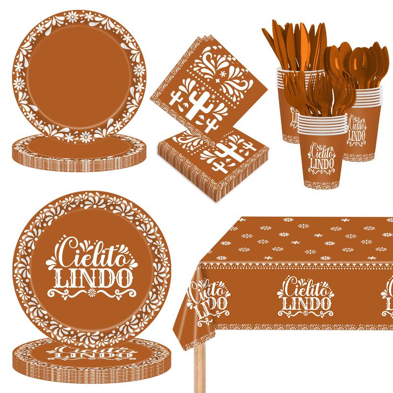 Cross-Border New Mexican Holiday Party Supplies Disposable White Pattern Paper Plate Paper Cup Paper Towel Tableware Set