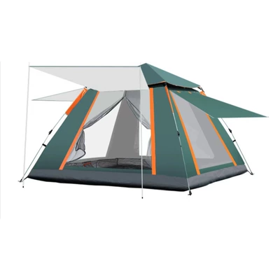 Outdoor camping vinyl folding full-automatic tent 3-4 people beach sunscreen ventilation quick open tent factory wholesale (Çadırlar) - silver-rubber-dark-green-3-4-people