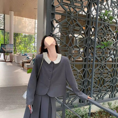 灰色韩版气质西装套装裙女春季2025新款高级感百褶半身裙两件套