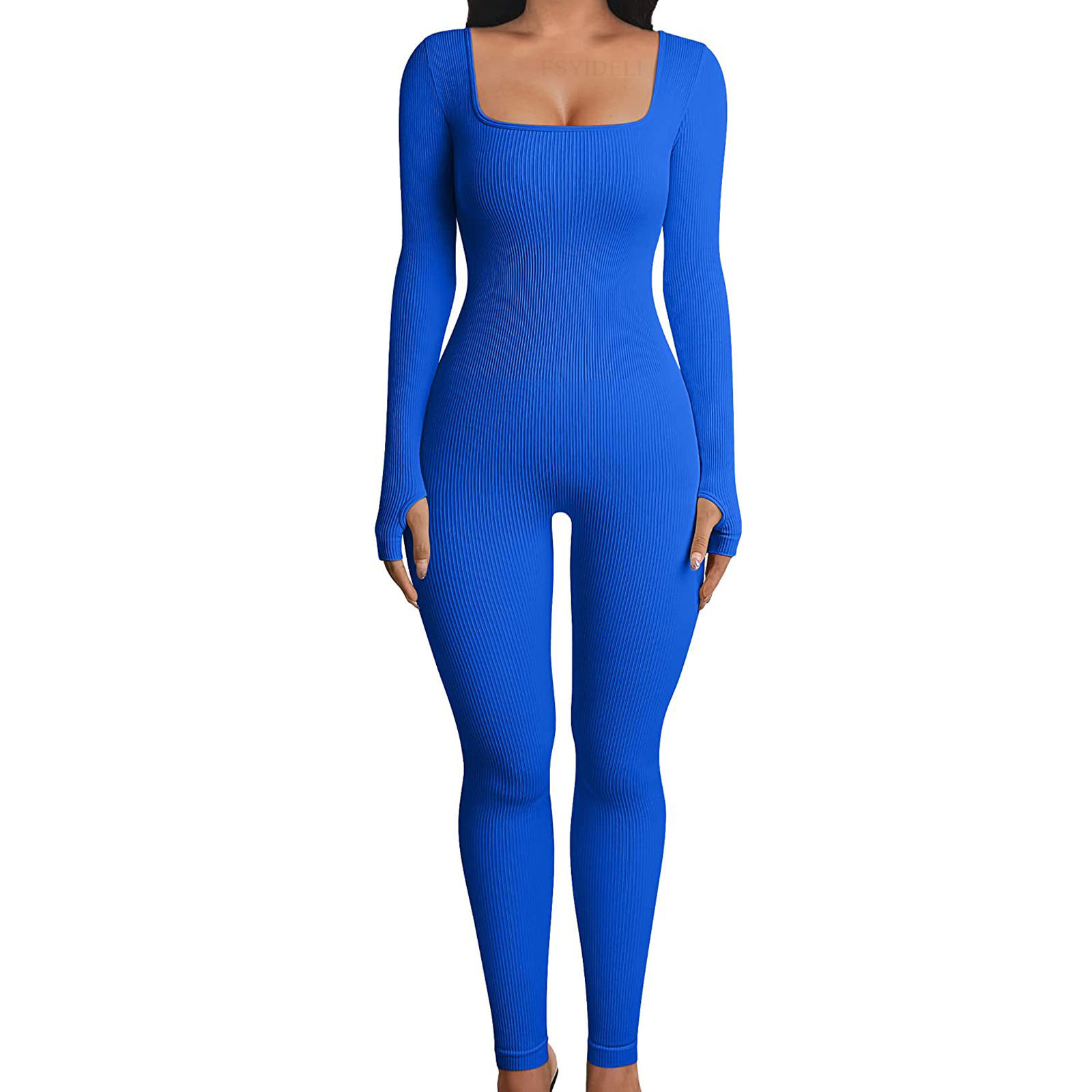 Europeo y americano de comercio exterior las mujeres jumpsuit otoño e invierno nuevo hilo cuello cuadrado hip lifting sexy mono SU3184