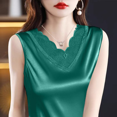 Lace suspender vest for women's suit with summer emulation silk bottoming shirt sleeveless and mom satin